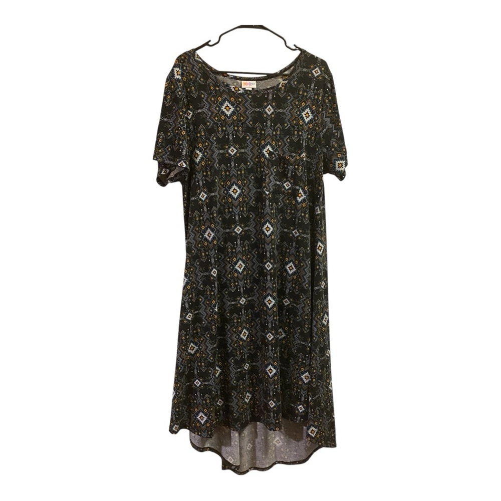 LuLaRoe Carly Diamond Pattern Black High Low Dress Women’s Size XL